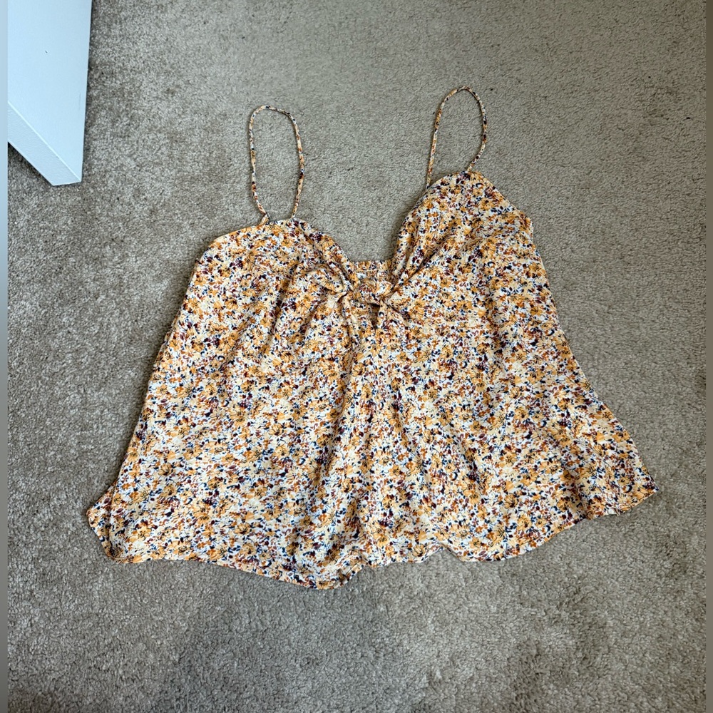 Abercrombie & Fitch Cream Brown Tie Front Camisole